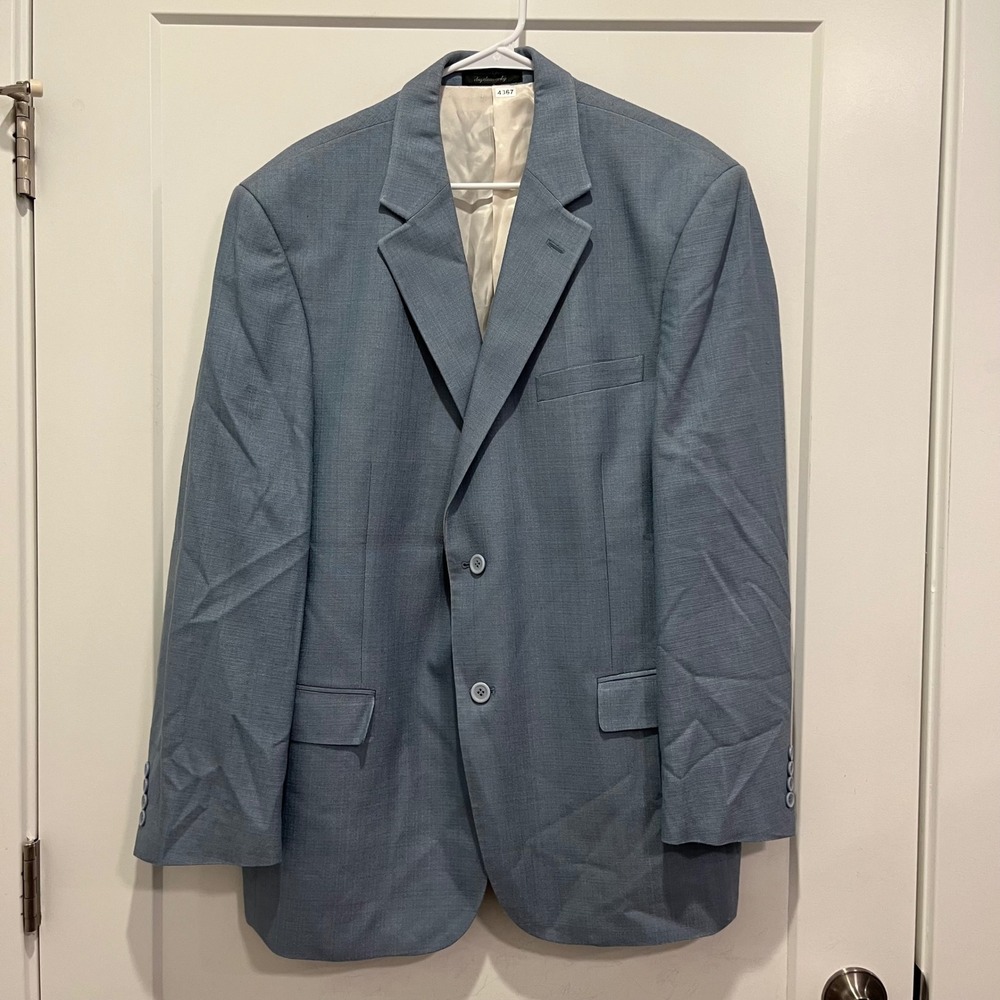 Andrew Fezza Mens 44R Silk Blazer Light Blue CATO Sport Coat Two Button Notch